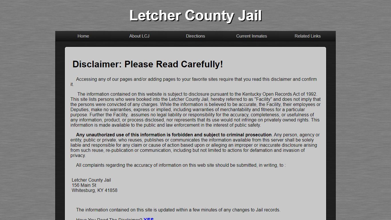 Current Inmates - Letcher County Jail